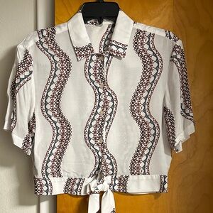 All Saints White and Brown Patterned Button Down Shirt